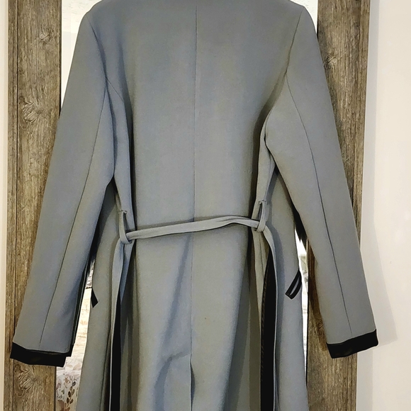 Vero Moda Blue Trench Coat with Black Leather Trim - Picture 3 of 10